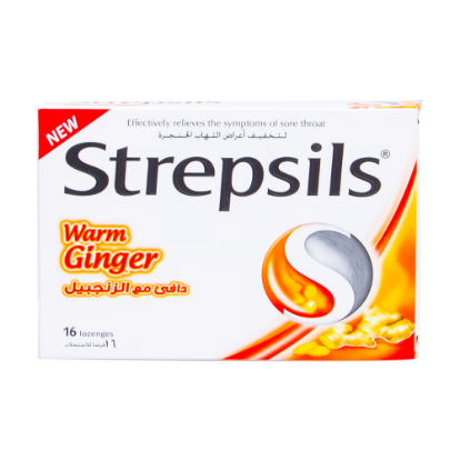 STREPSILS WARM GINGER SORE THROAT PAIN RELIEF 16 LOZENGES