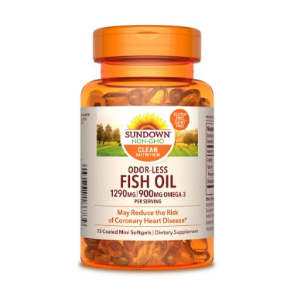 Sundown Naturals Odorless Omega 3 Fish Oil, 1290 Mg, Softgels, 72 ct