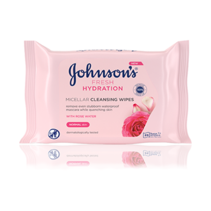 JOHNSON'S FRESH ROSE WATER MICELLAR WATER CLEANSING WIPES 25 PIECES
